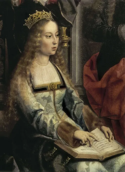 Framed Print : La Virgen de la Mosca. beg. 16th c. SPAIN. Toro. Colegiata de Santa Mara la Mayor (Collegiate Church of Santa Mara la Mayor). Detail with the Queen Isabel studying. Flemish art