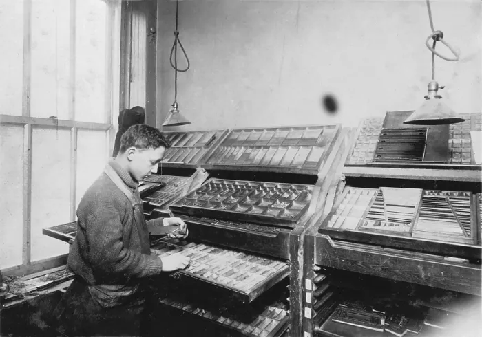 Framed Print : Labor, from original caption: Louis Gitney, a young compositor earning $7.00 a week in a Sixth Avenue printing office Framed Print : Labor, from original caption: Louis Gitney, a young compositor earning $7.00 a week in a Sixth Avenue printing office
