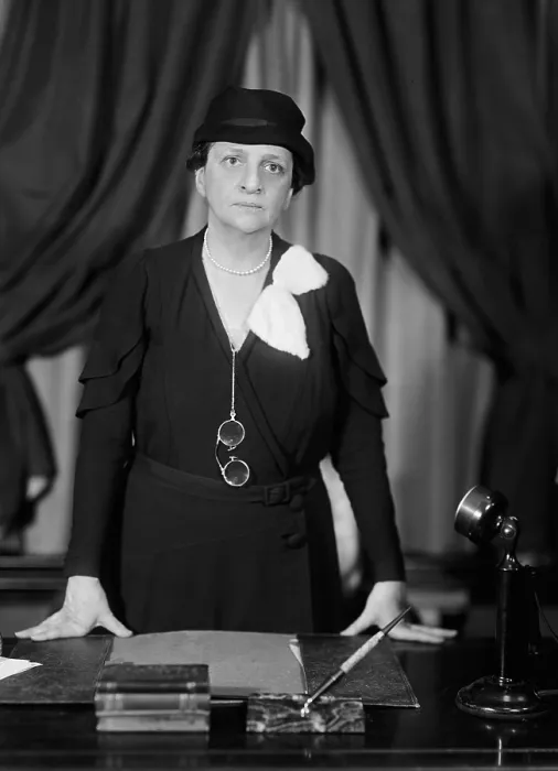 Framed Print : Labor Sec. Francis Perkins standing at her desk. Ca. 1937. She helped pull the labor movement into alliance with the New Deal and the Democratic Party. (BSLOC_2013_6_130) Framed Print : Labor Sec. Francis Perkins standing at her desk. Ca. 1937. She helped pull the labor movement into alliance with the New Deal and the Democratic Party. (BSLOC_2013_6_130)