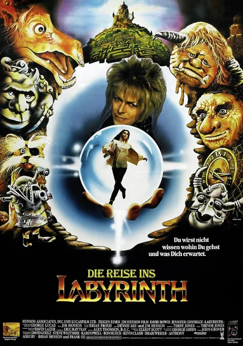 Framed Print : LABYRINTH, (aka DIE REISE INS LABYRINTH), German poster, David Bowie, Jennifer Connelly, 1986, TriStar Pictures / courtesy Everett Collection