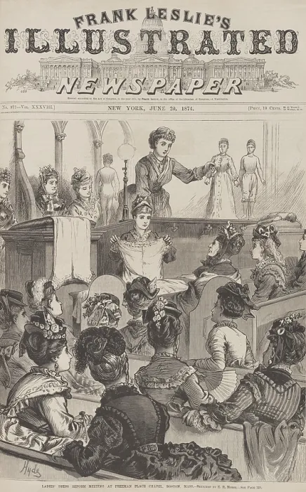 Framed Print : Ladies dress reform meeting at Freeman Place Chapel, Boston, featured on the front page of Frank Leslie's Illustrated Newspaper, June 20, 1874