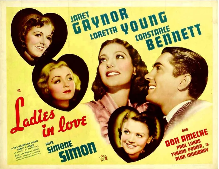 Framed Print : LADIES IN LOVE, from left: Janet Gaynor, Constance Bennett, Loretta Young, Don Ameche, Simone Simon, 1936, TM and Copyright 20th Century Fox Film Corp