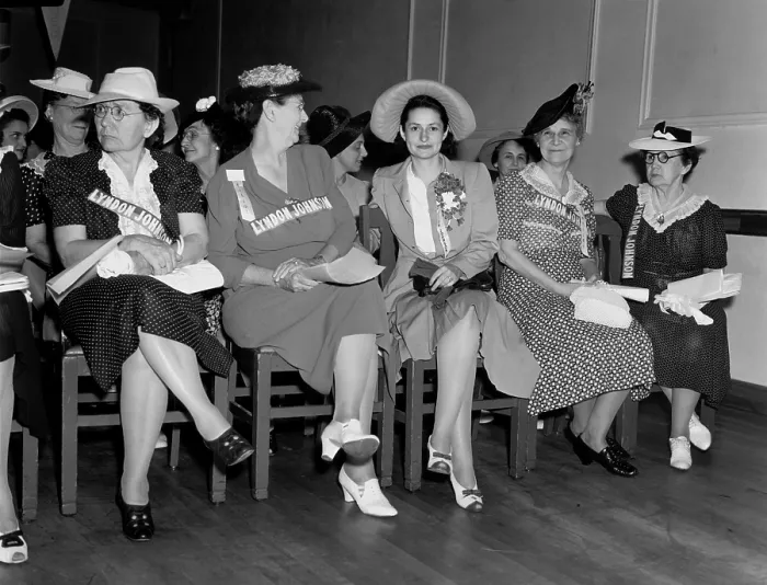 Framed Print : Lady Bird Johnson (3rd from left) sits with women at a campaign rally during husband Lyndon Johnson first unsuccessful run for the US Senate. June 6, 1941 Framed Print : Lady Bird Johnson (3rd from left) sits with women at a campaign rally during husband Lyndon Johnson first unsuccessful run for the US Senate. June 6, 1941