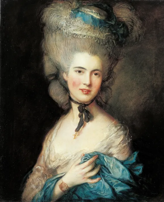 Framed Print : Lady in Blue, by Thomas Gainsborough, 1770 - 1780, 18th Century, oil on canvas, 76 x 64 cm - Russia, St. Petersburg, The State Hermitage Museum. Whole artwork view