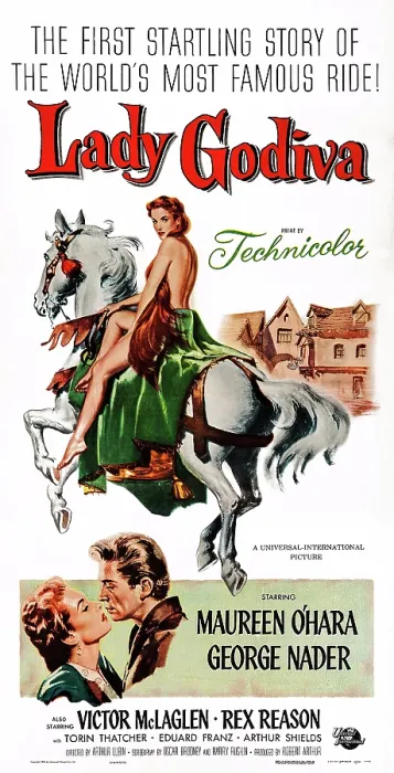 Framed Print : LADY GODIVA OF COVENTRY, (aka LADY GODIVA), US poster art, top: Maureen O'Hara; bottom left: Maureen O'Hara, George Nader, 1955 Framed Print : LADY GODIVA OF COVENTRY, (aka LADY GODIVA), US poster art, top: Maureen O'Hara; bottom left: Maureen O'Hara, George Nader, 1955