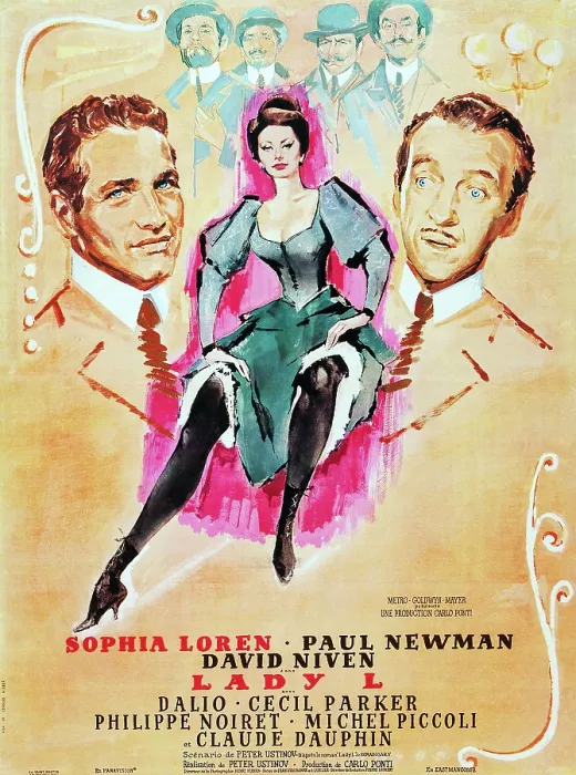 Framed Print : LADY L, French poster, from left: Paul Newman, Sophia Loren, David Niven, 1966