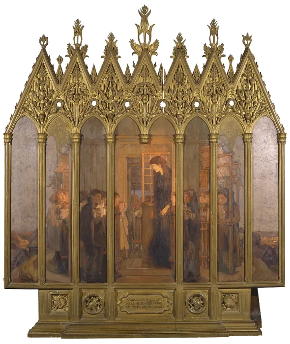 Framed Print : Our Lady of Messina, by Carlo Donati, 1911, 20th Century, oil on canvas on cardboard - Private collection. Whole artwork view. Ex voto with carved wooden case Framed Print : Our Lady of Messina, by Carlo Donati, 1911, 20th Century, oil on canvas on cardboard - Private collection. Whole artwork view. Ex voto with carved wooden case
