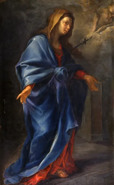 Framed Print : Our Lady of Sorrows, by Pietro Antonio Magatti, 1720 - 1730, 18th Century, oil on board, 78 x 45 cm - Italy, Lombardy, Milan, Castello Sforzesco, Civic Collections of Ancient Art Framed Print : Our Lady of Sorrows, by Pietro Antonio Magatti, 1720 - 1730, 18th Century, oil on board, 78 x 45 cm - Italy, Lombardy, Milan, Castello Sforzesco, Civic Collections of Ancient Art