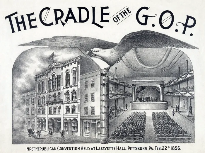 Framed Print : Lafayette Hall, Pittsburgh, PA where the newly established Republican party held its first convention in Feb. 1856