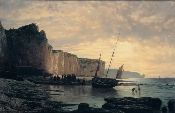 Framed Print : Lagorio Lev Feliksovic, Beach in Normandy, 1859, 19th Century, oil on canvas, Russia Moscow