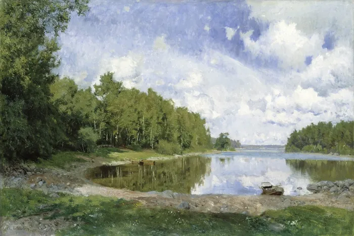 Framed Print : Lake View at Engelsberg, Västmanland, Sweden, 1893, by Olof Arborelius, 1842-1915, Swedish painting, oil on canvas