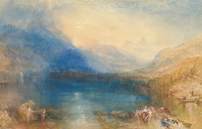 Framed Print : THE LAKE OF ZUG, by Joseph Mallord William Turner, 1843, American watercolor painting. This watercolor was painted in studio from sketches Turner made in the Swiss Alps Framed Print : THE LAKE OF ZUG, by Joseph Mallord William Turner, 1843, American watercolor painting. This watercolor was painted in studio from sketches Turner made in the Swiss Alps