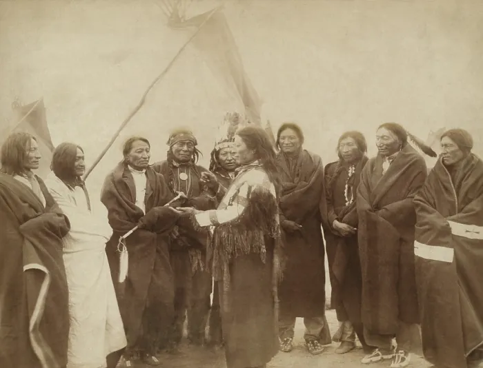 Framed Print : Lakota chiefs who counciled with Gen. Miles for peace after the 1890 Wounded Knee Massacre. 1. Standing Bull, 2. Bear Who Looks Back Running, 3. Has the Big White Horse, 4