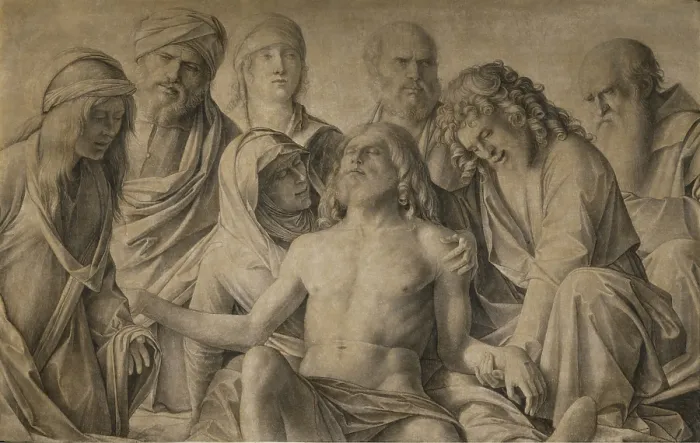 Framed Print : Lamentation over the Dead Christ (Compianto sul Cristo morto), by Giovanni Bellini, 1500, 16th Century, tempera on board, 74 x 118 cm - Italy, Tuscany, Florence, Uffizi Gallery