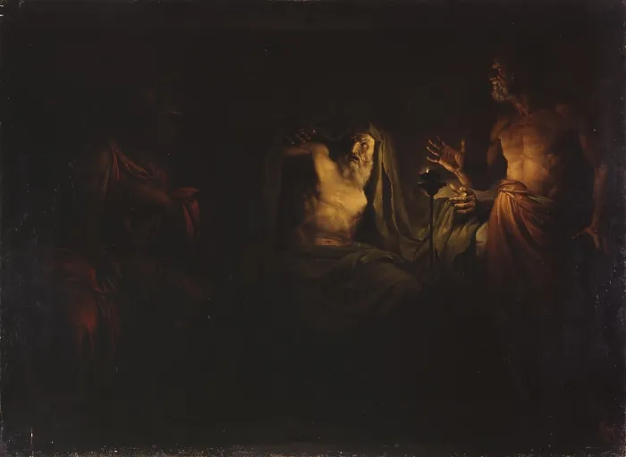 Framed Print : The lamp of Anaxagoras, by Odorico Politi, 1818, 19th century, oil on canvas. - Italy, Lombardy, Milan, Brera Collection. Whole artwork view Framed Print : The lamp of Anaxagoras, by Odorico Politi, 1818, 19th century, oil on canvas. - Italy, Lombardy, Milan, Brera Collection. Whole artwork view
