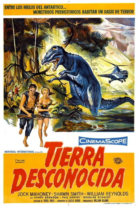 Framed Print : THE LAND UNKNOWN, (aka TIERRA DESCONOCIDA), foreground from left: Jock Mahoney, Shirley Patterson (billed as Shawn Smith), 1957