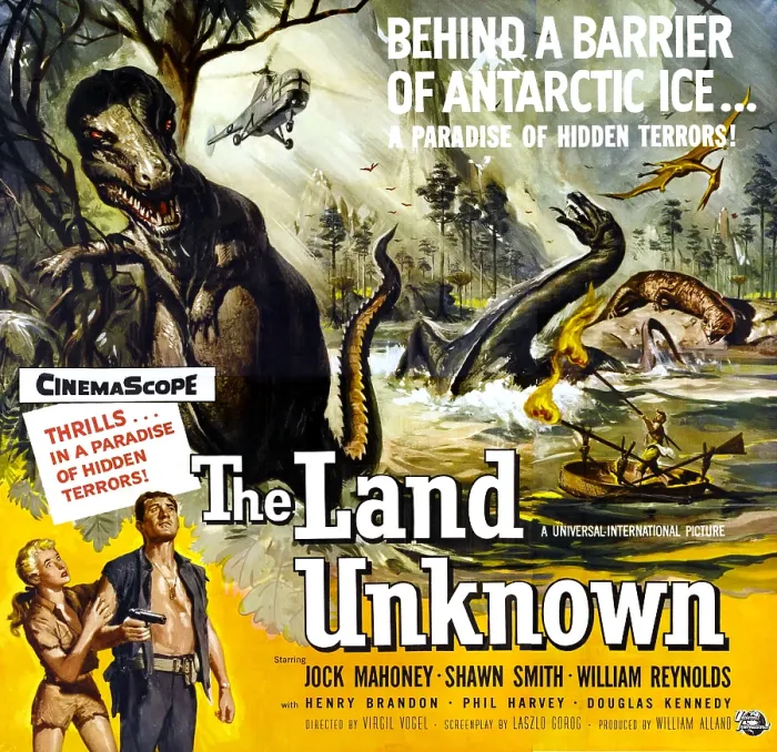 Framed Print : THE LAND UNKNOWN, bottom left from left: Shawn Smith (aka Shirley Patterson), Jock Mahoney, 1957
