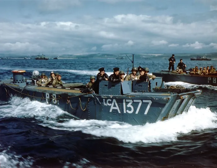 Framed Print : Landing craft carrying U. S. Rangers off the English coast near Weymouth. In the boats rear is a medical unit which includes a chaplain. Ca. June 1944. World War 2 Framed Print : Landing craft carrying U. S. Rangers off the English coast near Weymouth. In the boats rear is a medical unit which includes a chaplain. Ca. June 1944. World War 2