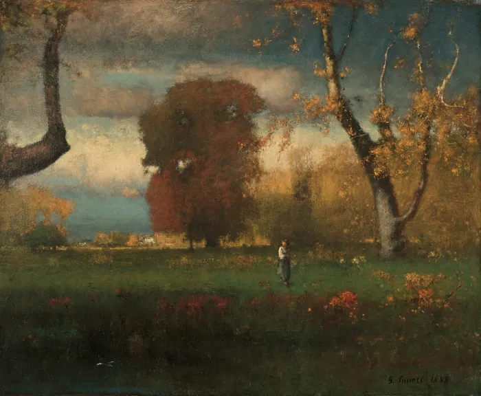 Framed Print : Landscape, 1888, by George Inness, 1825-1894, American landscape painting, oil on canvas. In his early career, Inness was influenced by the American Hudson River school Framed Print : Landscape, 1888, by George Inness, 1825-1894, American landscape painting, oil on canvas. In his early career, Inness was influenced by the American Hudson River school