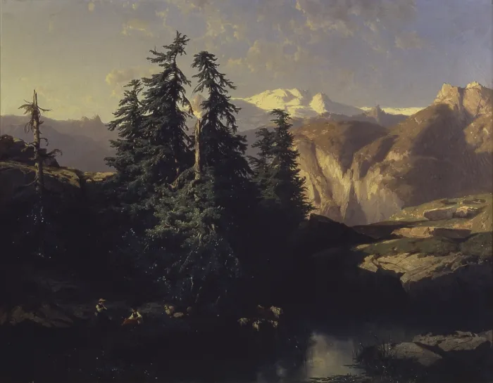 Framed Print : Landscape, by Alexandre Calame, 1862, 19th Century, oil on canvas, 79, 5 x 101 cm - Italy, Lombardy, Milan, Brera Collection. Whole artwork view