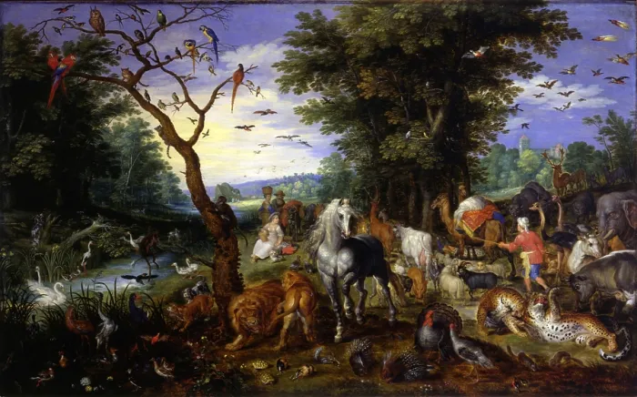 Framed Print : Landscape with the Entrance into the Ark of Noah, by Jan Snellink II, 1656 - 1658, 17th Century, oil on board - Italy, Lombardy, Milan, Castello Sforzesco