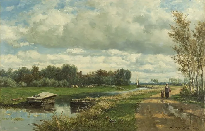 Framed Print : Landscape in the Environs of The Hague, by Willem Roelofs 1st, c. 1870-75, Dutch oil painting. The road from The Hague to the village of Stompwijk