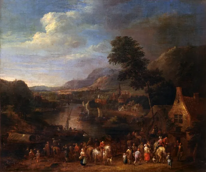 Framed Print : Landscape with Figures and a Village close to a River, by Karel Breydel, 1690 - 1710, 17th Century, oil on canvas, 39 x 46 cm - Italy, Lombardy, Milan, Castello Sforzesco Framed Print : Landscape with Figures and a Village close to a River, by Karel Breydel, 1690 - 1710, 17th Century, oil on canvas, 39 x 46 cm - Italy, Lombardy, Milan, Castello Sforzesco