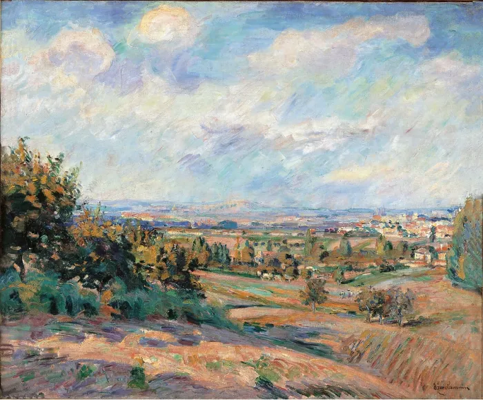 Framed Print : Landscape, le de France, by Jean-Baptiste-Armand Guillaumin, 1877 - 1878, 19th Century, oil on canvas, cm 54 x 65, 5 - France, Ile de France, Paris, Muse dOrsay. All
