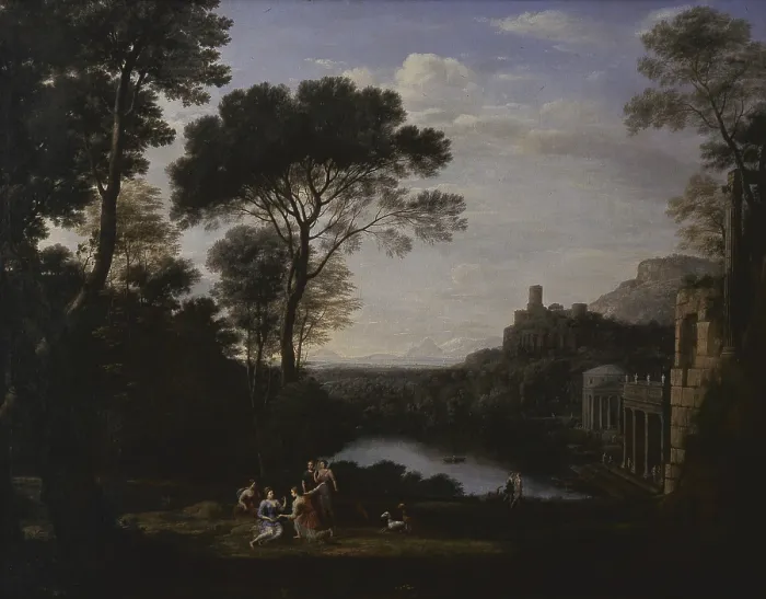 Framed Print : Landscape with the Nymph Egeria (Paysage avec la nymphe Egrie), by Claude Gelle known as Claude Lorrain, 1669, 17th Century, oil on canvas, 155 x 199 cm - Italy, Campania, Naples Framed Print : Landscape with the Nymph Egeria (Paysage avec la nymphe Egrie), by Claude Gelle known as Claude Lorrain, 1669, 17th Century, oil on canvas, 155 x 199 cm - Italy, Campania, Naples