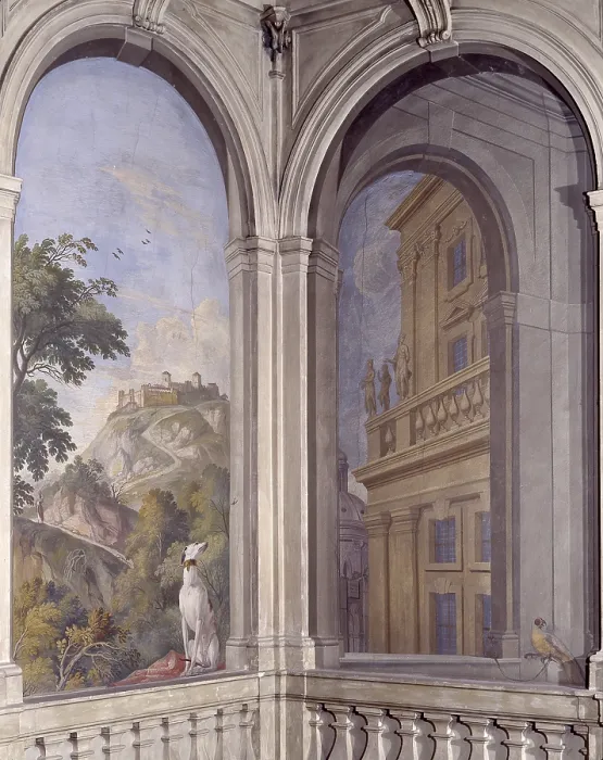 Framed Print : Landscape (Paesaggio), by Francesco Lorenzi, c. 1764, 18th Century, fresco - Italy, Veneto, Verona, Palazzo Ferrari. Whole artwork view