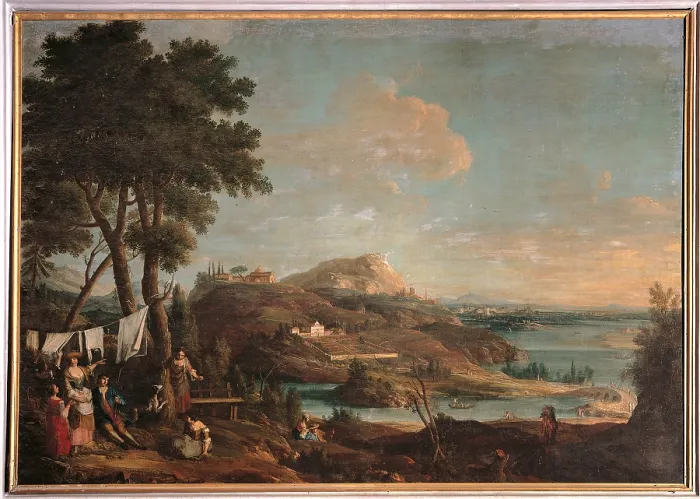 Framed Print : Landscape with Peasant Girls, by Bartolomeo Nazzari, 18th Century, - Italy, Veneto, Venice, Stra, Villa Pisani National Museum. All Framed Print : Landscape with Peasant Girls, by Bartolomeo Nazzari, 18th Century, - Italy, Veneto, Venice, Stra, Villa Pisani National Museum. All