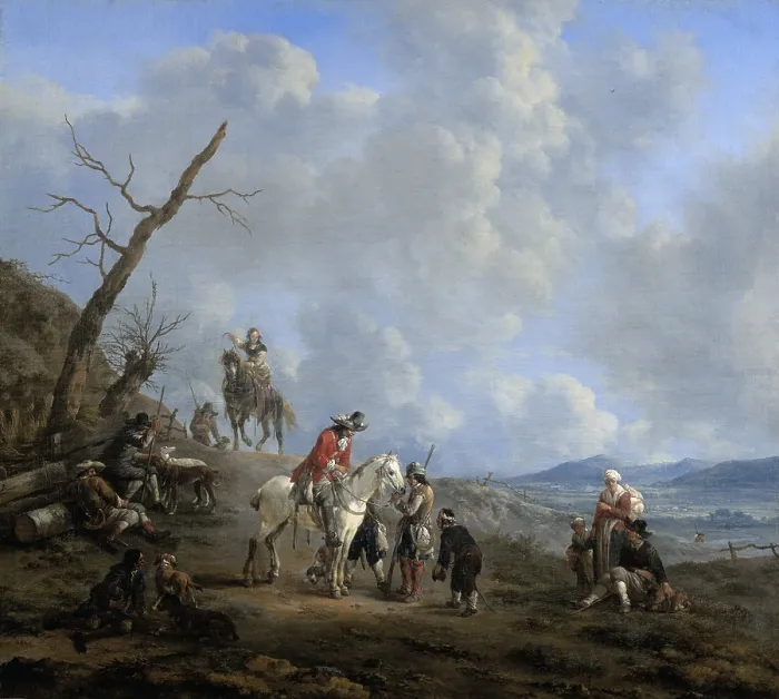 Framed Print : Landscape with Riders, Hunters and Peasants, by Johannes Lingelbach, 1650-74, Dutch oil painting. Variety of travelers on a road on a hills (BSLOC_2016_3_213) Framed Print : Landscape with Riders, Hunters and Peasants, by Johannes Lingelbach, 1650-74, Dutch oil painting. Variety of travelers on a road on a hills (BSLOC_2016_3_213)