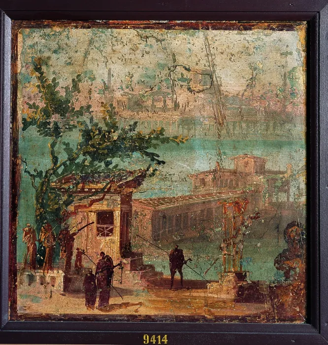 Framed Print : Landscape with Statues, by unknown artist, 45-79, 1st Century A.D. ripped fresco, 39 x 39 cm - Italy, Campania, Naples, National Archaeological Museum, Room LXXIV, inv. 9414