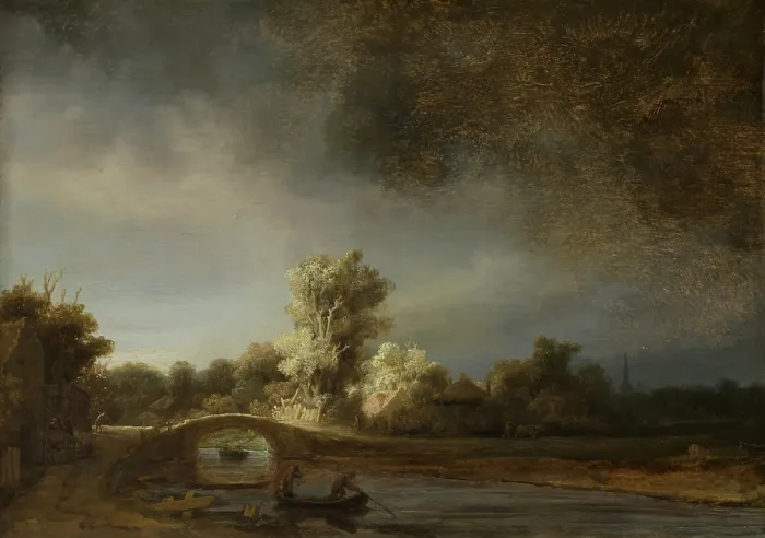 Framed Print : Landscape with a Stone Bridge, by Rembrandt van Rijn, 1638, Dutch painting, oil on panel Framed Print : Landscape with a Stone Bridge, by Rembrandt van Rijn, 1638, Dutch painting, oil on panel