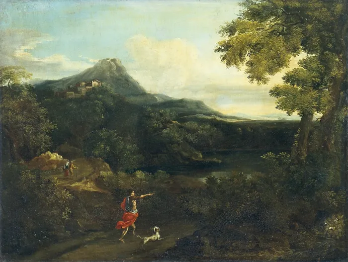 Framed Print : Landscape with wanderers, by Unknown Flemish-Dutch artist, ca