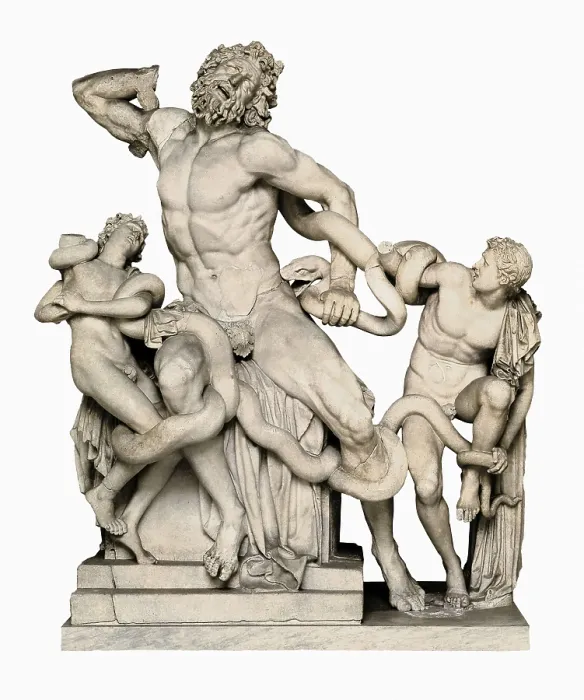 Framed Print : Laocoon with his sons. 1st c. BC. Marble reproduction, work by the sculptors Hegesandros, Athenedoros, and Polydoros, of a bronze group from the 3rd c. BC. Hellenistic art