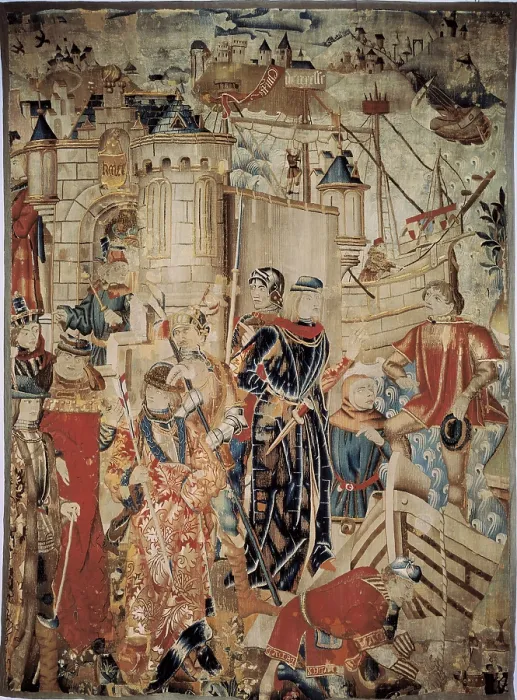 Framed Print : Laomedon denies to the Argonauts the access to Troy. Flemish art. Tapestry. BELGIUM. Tournai. Museum of Tapestry and Textile Arts