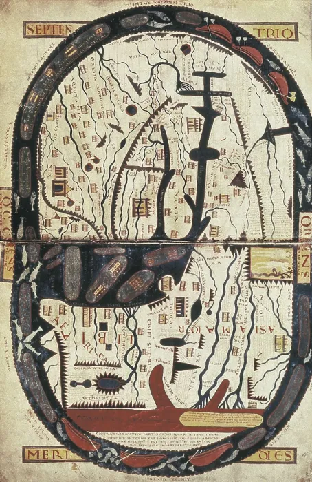 Framed Print : L'Apocalypse de Saint Sever. 11th c. Copy of the Commentary on the Apocalypse by Beatus of Libana. Representation of Earth. Romanesque art. Miniature Painting. FRANCE. Paris