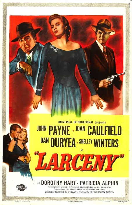 Framed Print : LARCENY, US poster, top from left: Richard Rober, Joan Caulfield, John Payne, bottom left: Dan Duryea, Shelley Winters, 1948