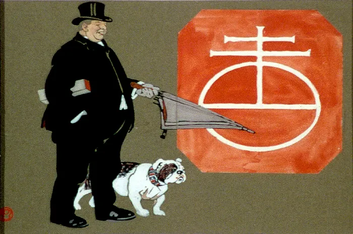 Framed Print : A large man with a top hat, an umbrella, and a bulldog, original title: Fat man holding closed umbrella with bulldog, watercolor by Edward Penfield, circa 1884-1925 Framed Print : A large man with a top hat, an umbrella, and a bulldog, original title: Fat man holding closed umbrella with bulldog, watercolor by Edward Penfield, circa 1884-1925