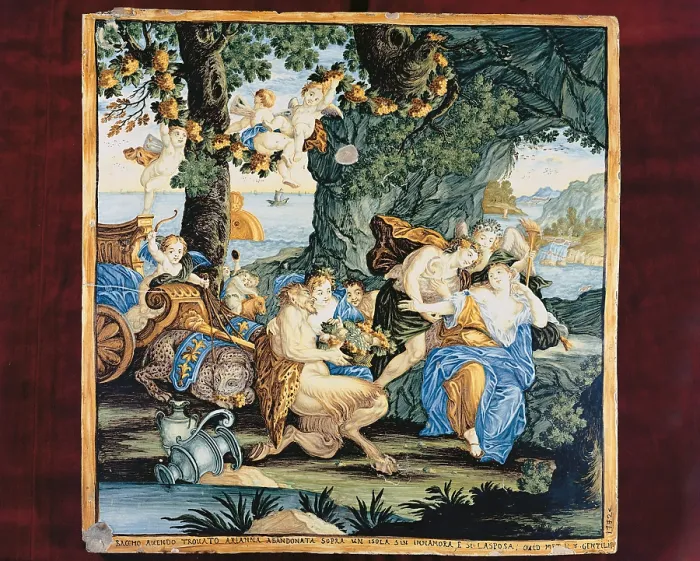 Framed Print : Large slab decorated with Bacchus and Ariadne, by Carmine Gentile, 1678 - 1763, 17th Century