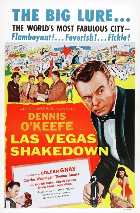 Framed Print : LAS VEGAS SHAKEDOWN, US poster art, right, from top: Dennis O'Keefe, Mara McAfee; bottom left: Dennis O'Keefe, Coleen Gray, 1955