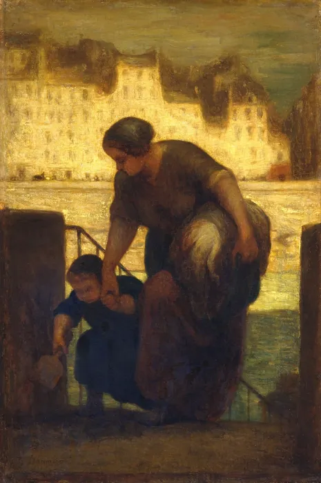 Framed Print : THE LAUNDRESS, by Honore Daumier, 1863, French painting, oil on wood. The setting of this painting was visible from Daumiers studio on the quai dAnjou in Paris Framed Print : THE LAUNDRESS, by Honore Daumier, 1863, French painting, oil on wood. The setting of this painting was visible from Daumiers studio on the quai dAnjou in Paris