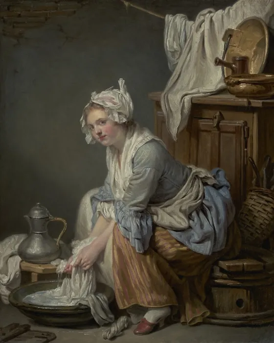 Framed Print : The Laundress, by Jean-Baptiste Greuze, 1761, French painting, oil on canvas