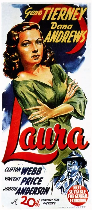 Framed Print : LAURA, Gene Tierney, Dana Andrews (bottom right), Austrailian daybill art, 1944, TM and Copyright 20th Century Fox Film Corp. All rights reserved. / courtesy Everett Collection Framed Print : LAURA, Gene Tierney, Dana Andrews (bottom right), Austrailian daybill art, 1944, TM and Copyright 20th Century Fox Film Corp. All rights reserved. / courtesy Everett Collection