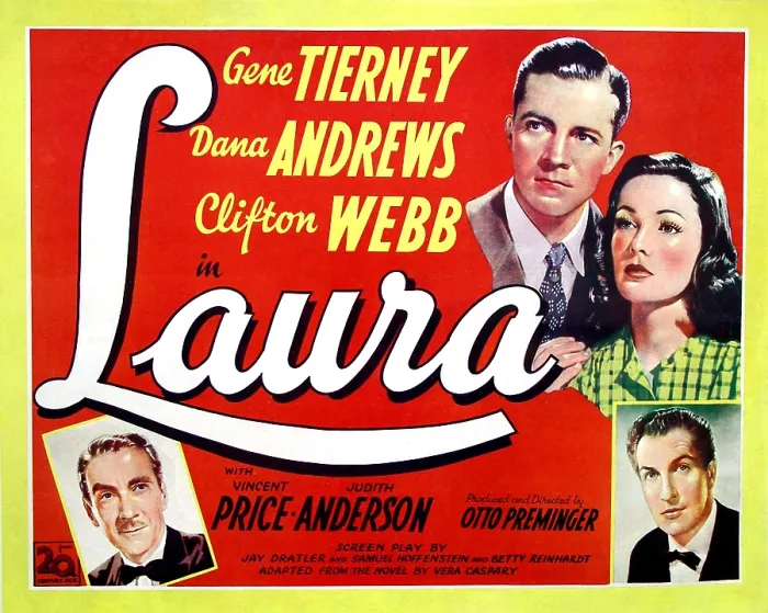 Framed Print : LAURA, from left, Clifton Webb, Dana Andrews, Gene Tierney, Vincent Price, 1944, TM and Copyright 20th Century Fox Film Corp. All rights reserved. Courtesy: Everett Collection Framed Print : LAURA, from left, Clifton Webb, Dana Andrews, Gene Tierney, Vincent Price, 1944, TM and Copyright 20th Century Fox Film Corp. All rights reserved. Courtesy: Everett Collection