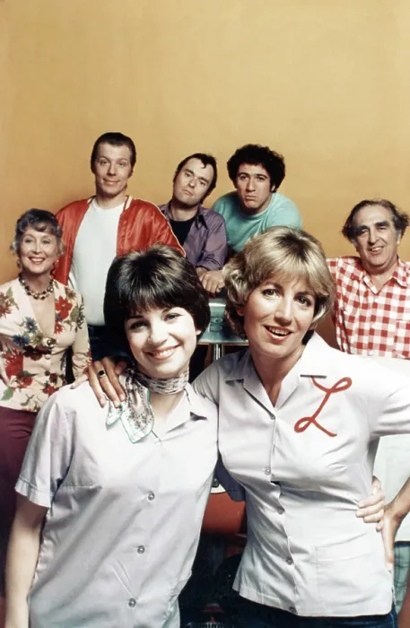 Framed Print : LAVERNE AND SHIRLEY, front, from left: Cindy Williams, Penny Marshall, back, from left: Betty Garrett, Michael McKean, David L. Lander, Eddie Mekka, Phil Foster, 1976-1983