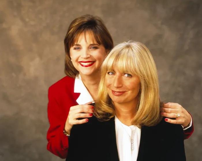 Framed Print : THE LAVERNE & SHIRLEY REUNION, from left: Cindy Williams, Penny Marshall, aired May 22, 1995