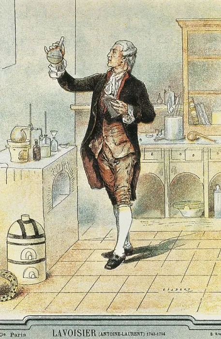 Framed Print : Lavoisier, Antoine-Laurent (1743-1794). Portrait at his laboratory with a bottle of mercury. Engraving. FRANCE. Paris. Muse Carnavalet (Carnavalet Museum)