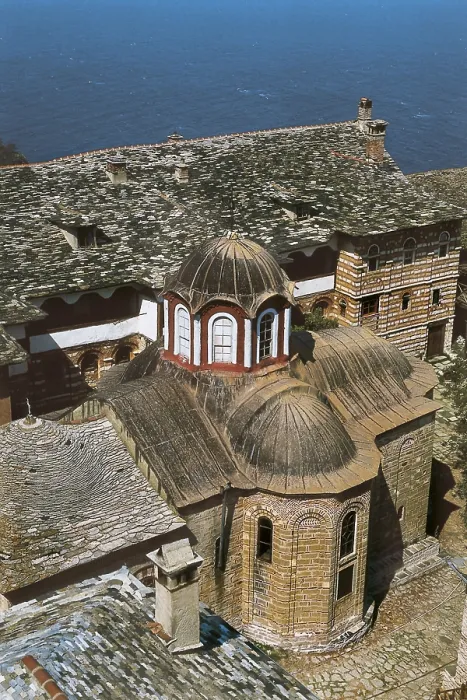 Framed Print : Lavra Monastery. 963. GREECE. Mount Athos. Megisti Lavra Monastery. Monastery roofs. Middle Byzantine art. AISA / Everett Collection**US SALES ONLY**